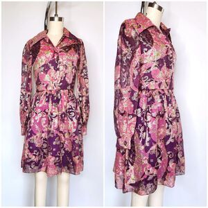 Oscar De La Renta Dress Metallic Dress - Colorful Dress - Floral Bright Dress XS